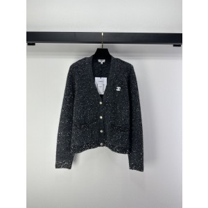Chanel 샤넬 멜랑지 그레이 로고 글리터 니트 가디건 의류