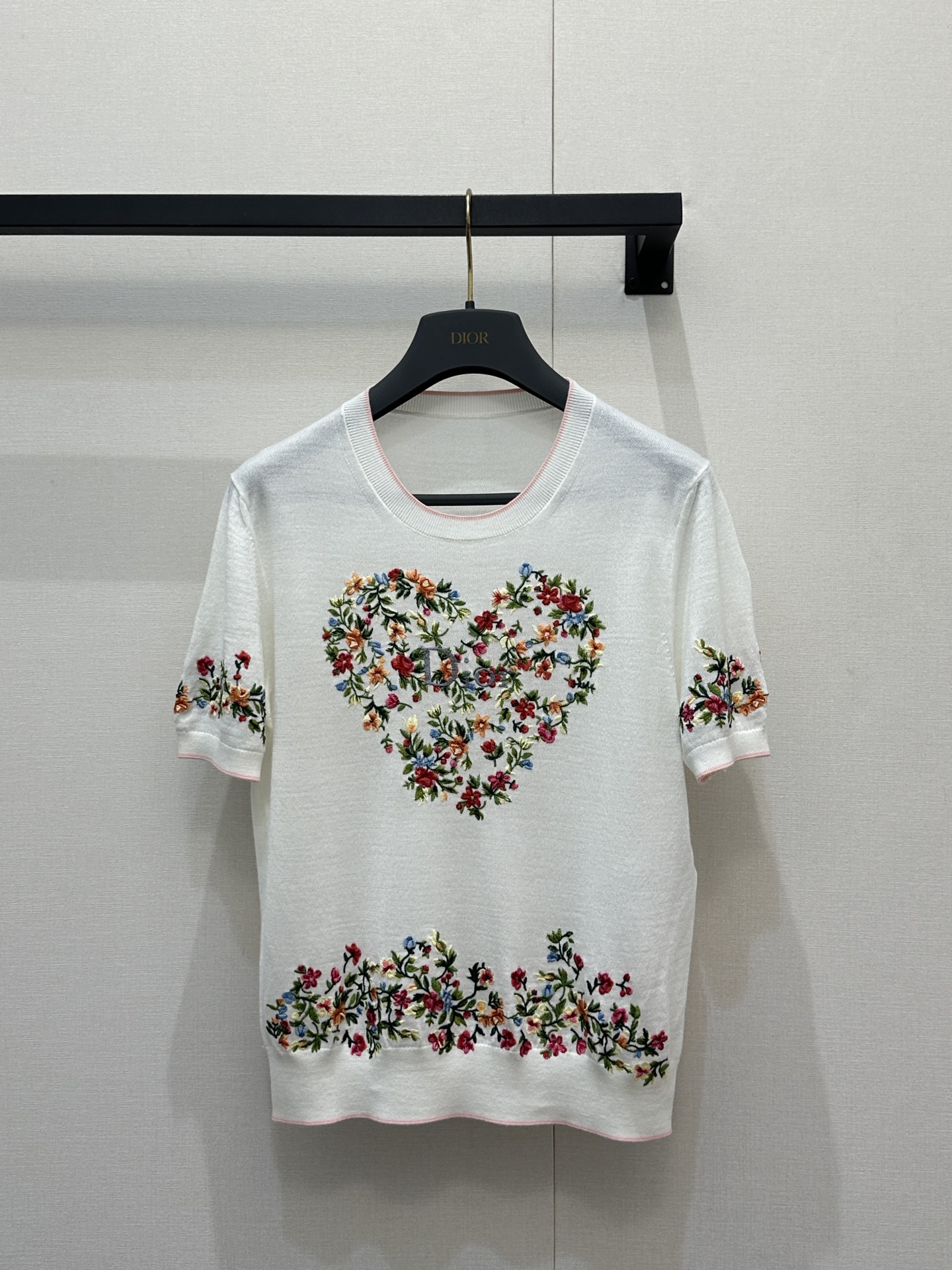 Dior CD 디올 플라워 자수 니트 반팔 의류