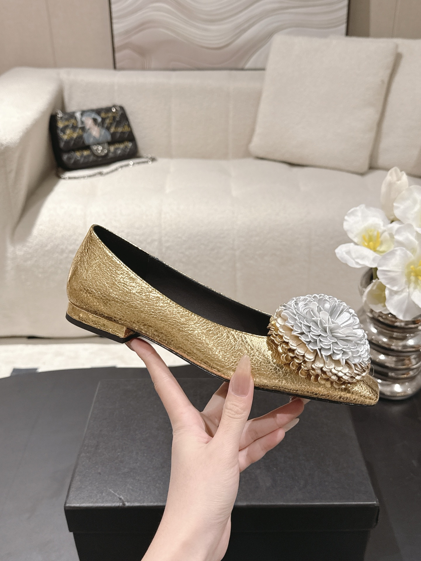 Chanel 26X 샤넬 크리스마스 한정 트윈 플라워 플랫 슈즈 신발