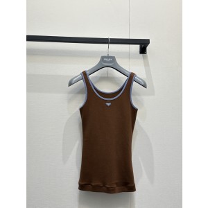 프라다(PRADA) 카라멜 배색 리브 슬리브리스 의류