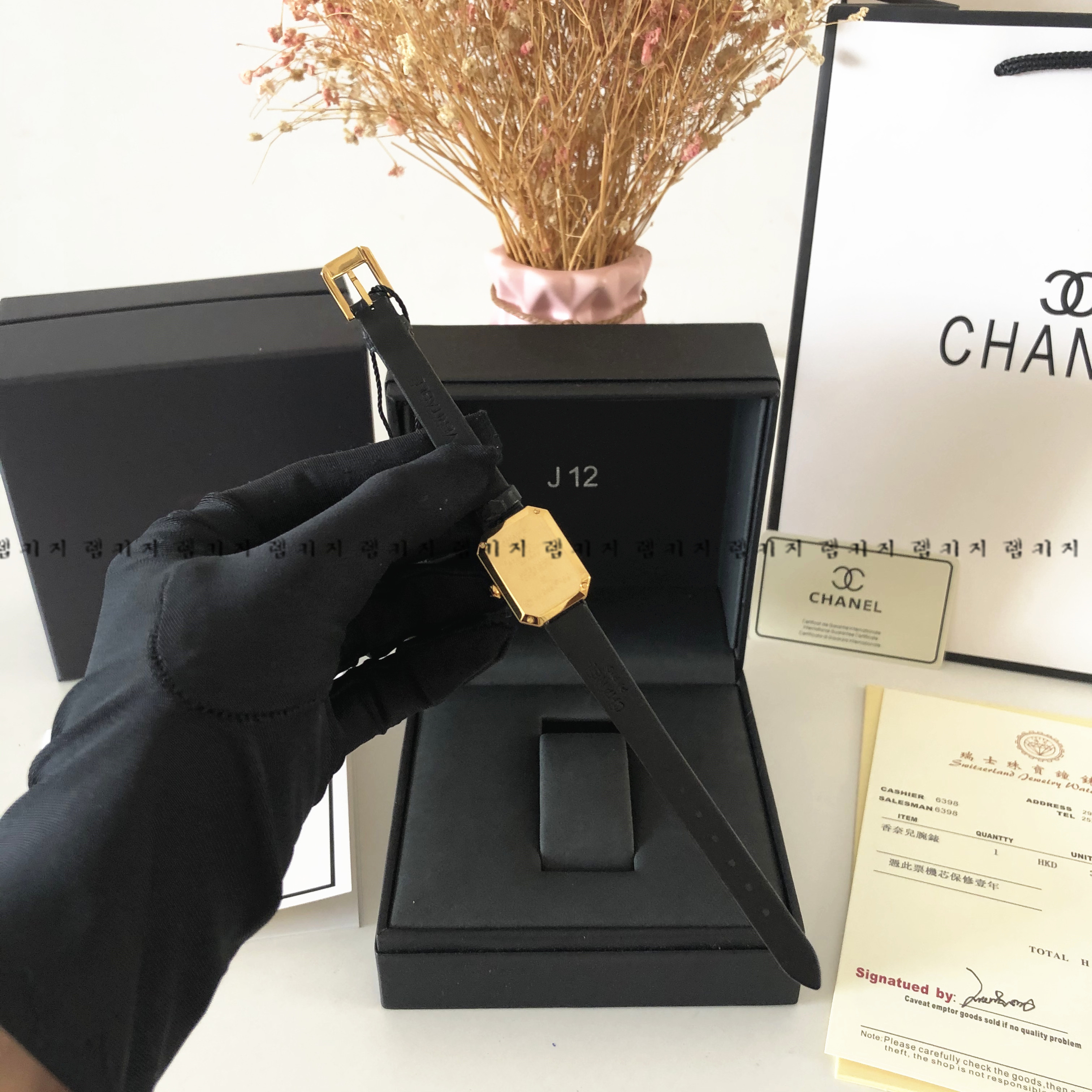 샤넬 프리미에르 브라운 큐빅 골드 금장 가죽시계