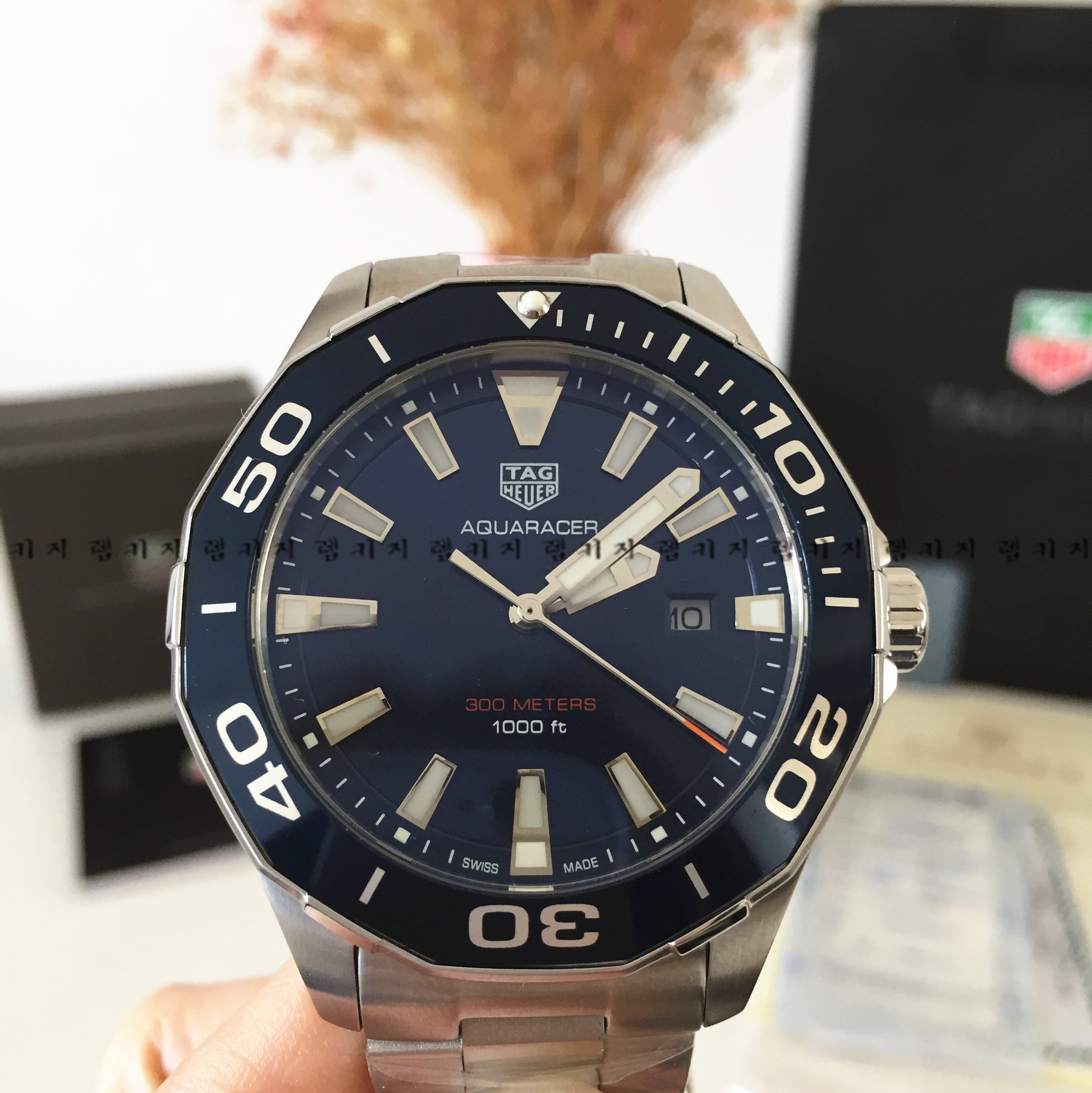 태그호이어 아쿠아레이서 청판 쿼츠 메탈시계