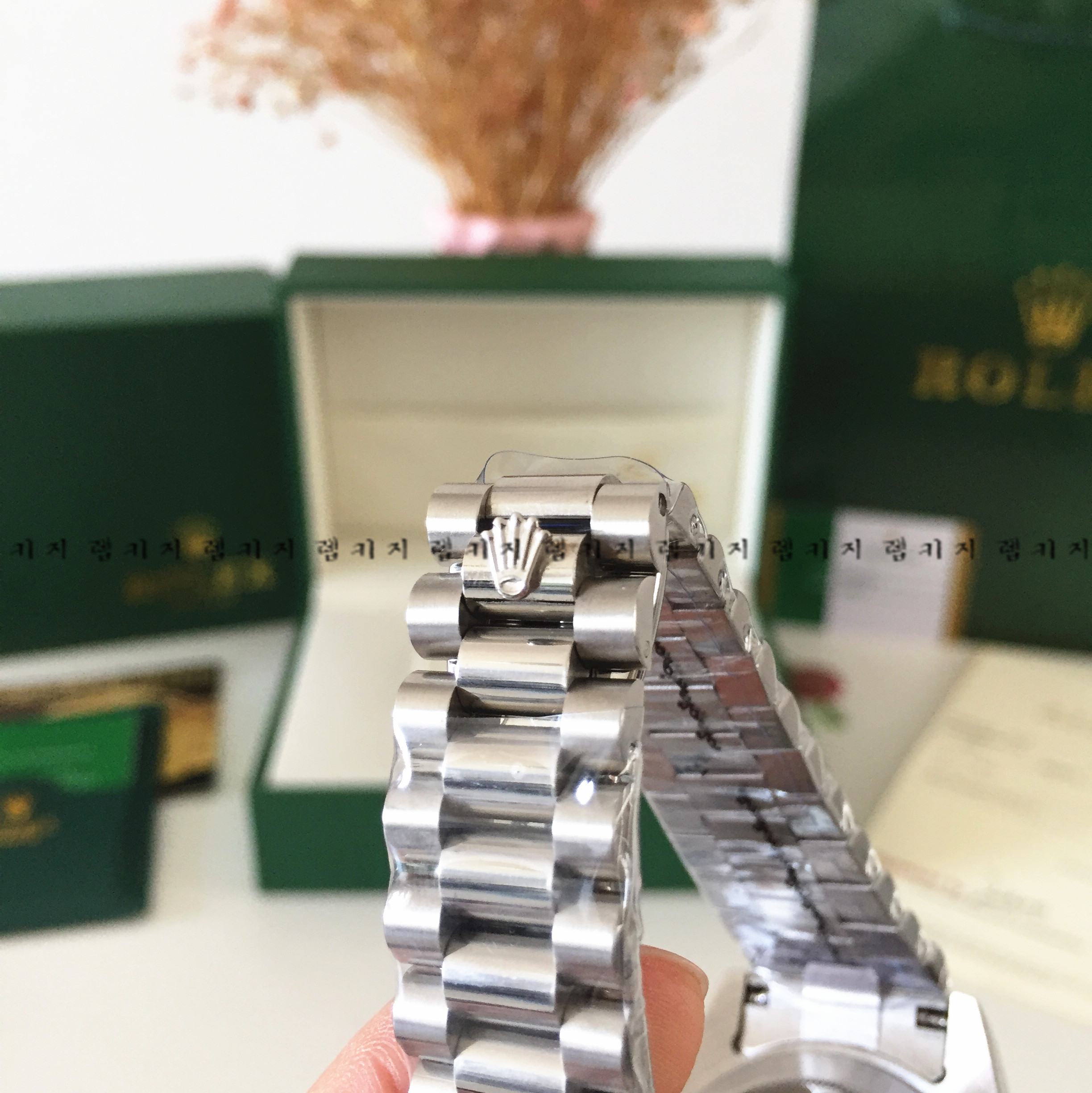 로렉스 데이데이트 그레이다이얼 은장 메탈시계