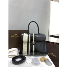 델보 브리앙 화이트 삼선 크로커다일 MM 블랙 토트백