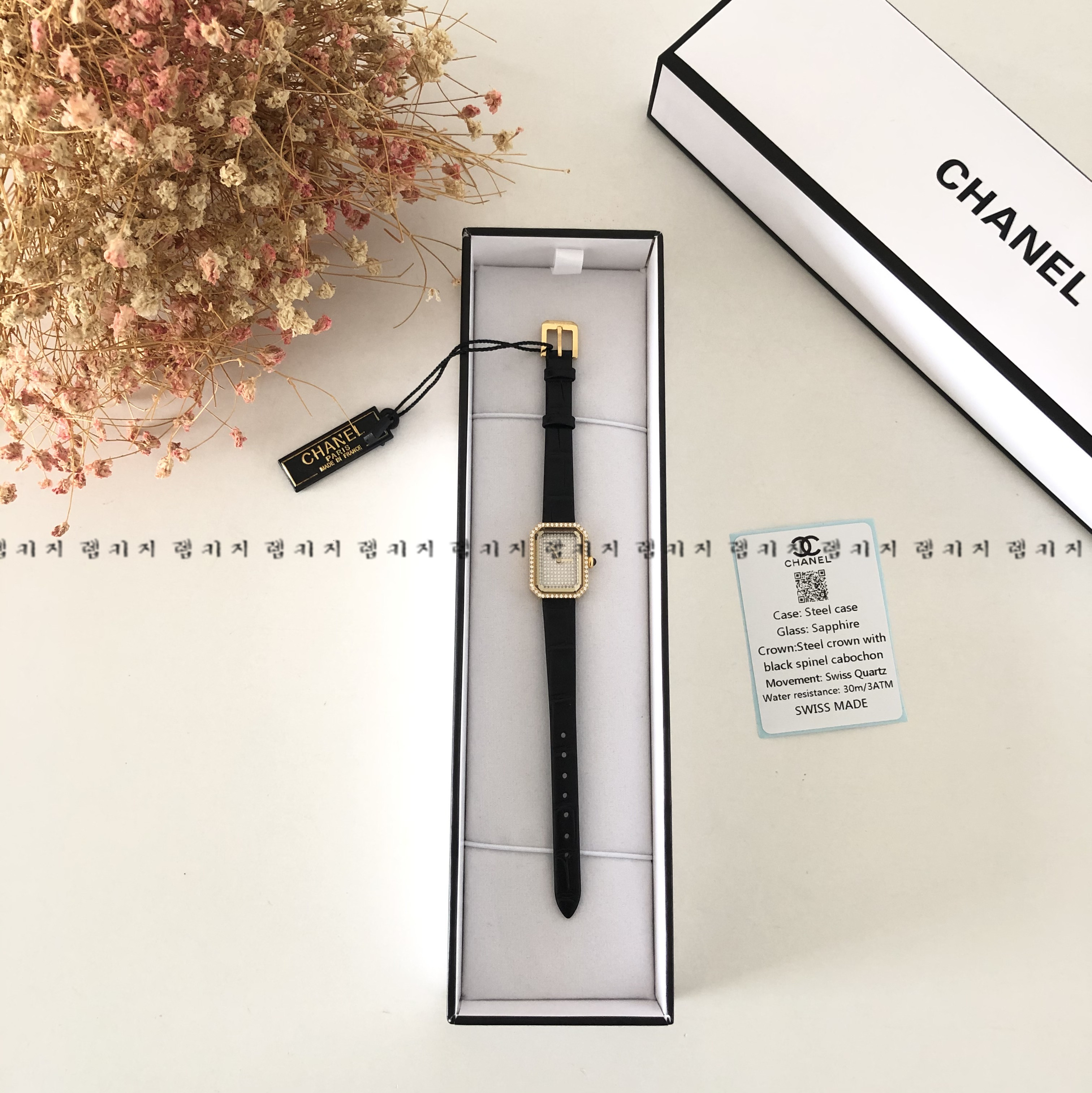 샤넬 보이프렌드 다이아 큐빅 여성 가죽시계