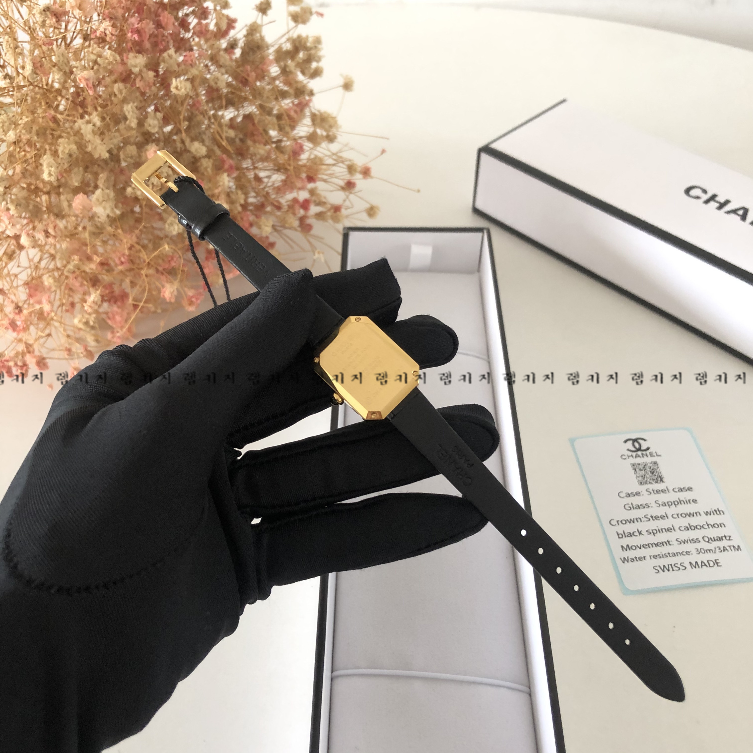 샤넬 보이프렌드 다이아 큐빅 여성 가죽시계