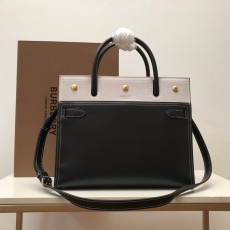 버버리 미디엄 레더 빈티지 체크 투 핸들 타이틀 백