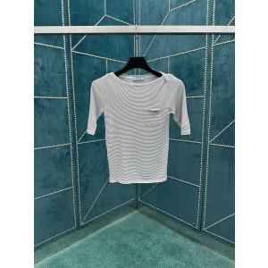 PRADA 프라다 스트라이프 니트 반팔 티셔츠 의류