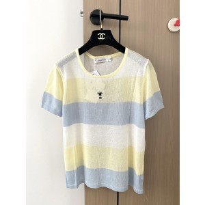 Dior CD 디올 스트라이프 라운드넥 니트 반팔 의류