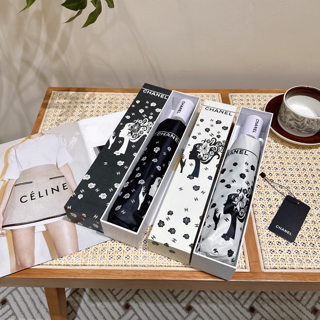 CHANEL 샤넬 3단 자동 접이식 양산 겸용 우산