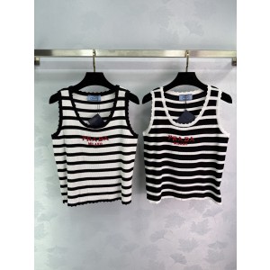 PRADA 프라다 블랙&화이트 스트라이프 민소매 니트 베스트 의류