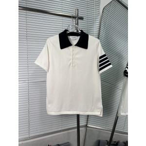 Thom Browne 톰브라운 배색 카라 사선 네 줄 니트 반팔 의류