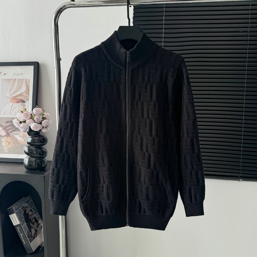 Fendi 펜디 풀 프린트 로고 입체 니트 집업 자켓 재킷 의류