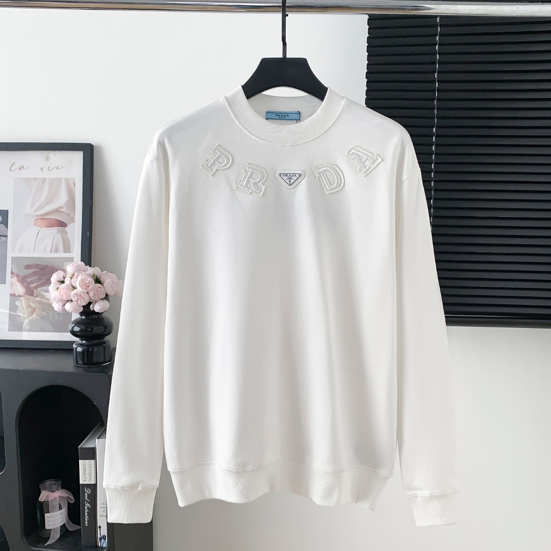 Prada 프라다 대형 로고 자수 라운드넥 맨투맨 티셔츠 의류
