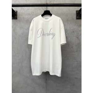 Dior CD 디올 클래식 로고 글리터 헤비 코튼 반팔 티셔츠 의류
