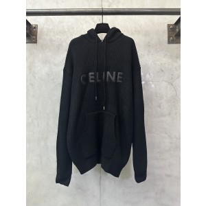 CELINE 셀린느 가죽 패치 자수 울 후드 스웨터 의류