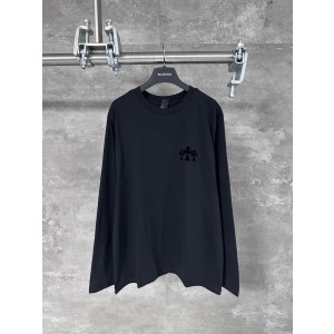 Chrome Hearts / 크롬하츠 CH 블랙 벨벳 크로스 라운드넥 긴팔 티셔츠 의류