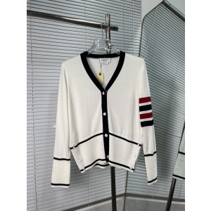 Thom Browne 톰브라운 레드·화이트·블루 4줄 V넥 니트 가디건 의류