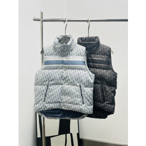 Dior CD 디올 하이넥 자카드 다운 베스트 패딩 조끼 의류