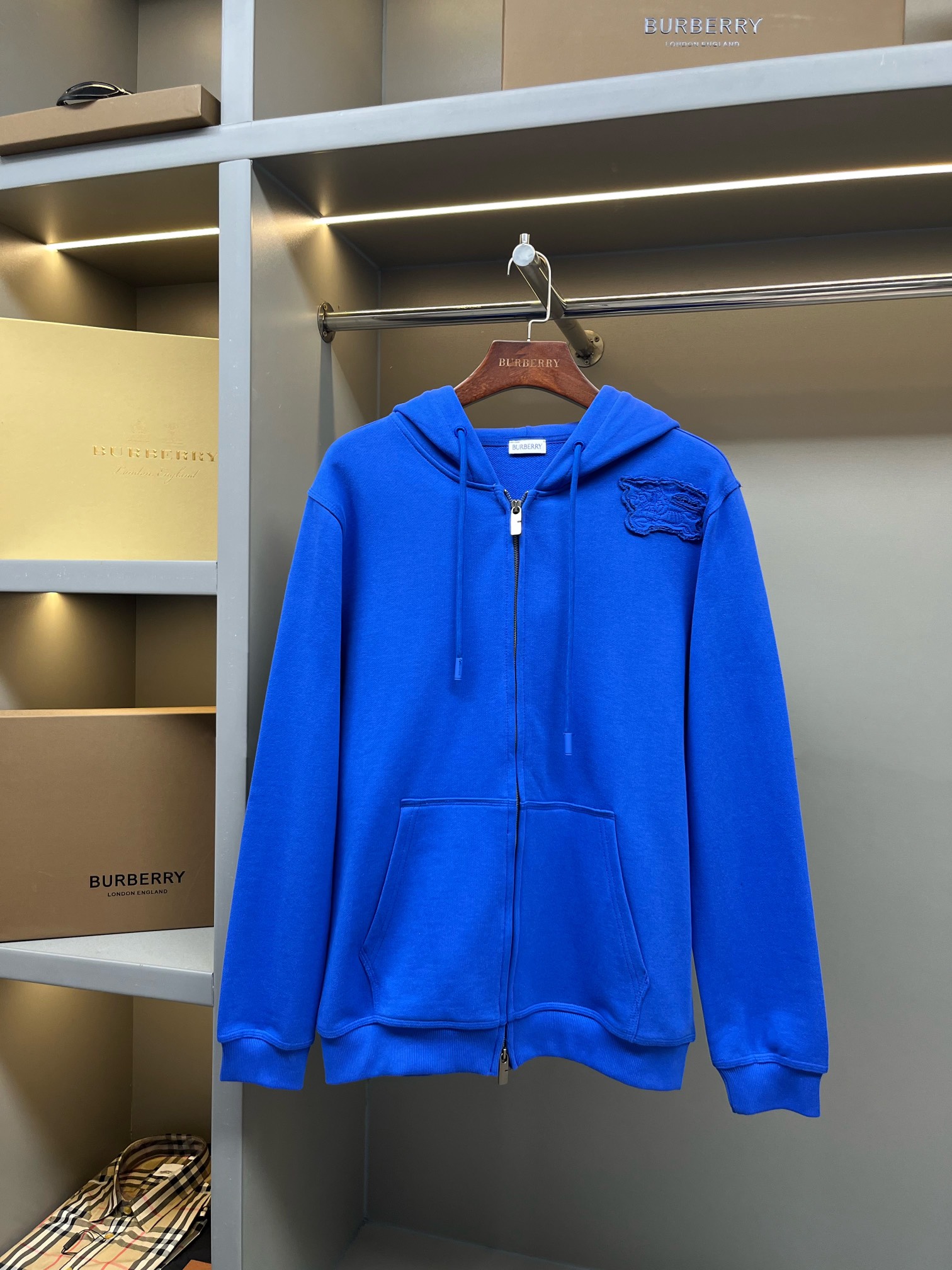 Burberry BBR 버버리 기수 자수 코튼 지퍼 후드 집업 자켓 재킷 스웨트셔츠 의류