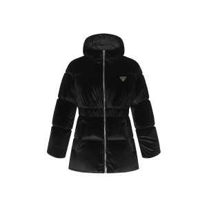 PRADA 프라다 여성용 후드 벨티드 벨벳 다운 패딩 자켓 점퍼 의류