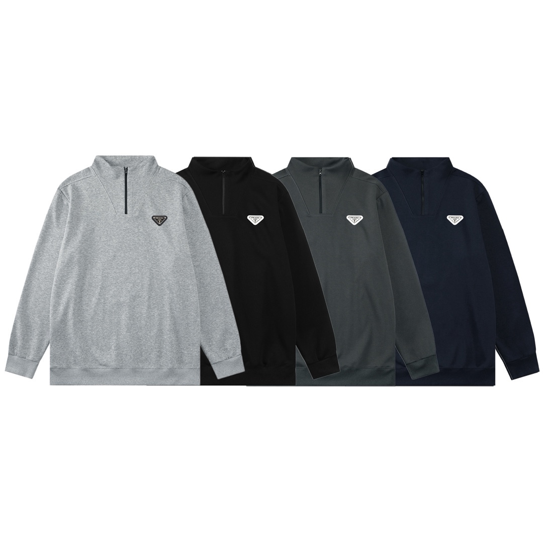 PRADA 프라다 3D 컷 스포츠 캐주얼 하이넥 반 하프 집업 맨투맨 티셔츠 의류