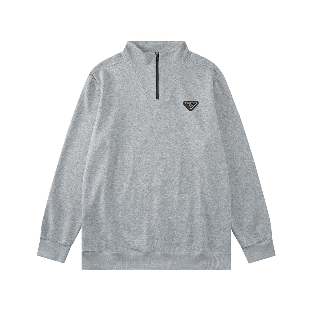 PRADA 프라다 3D 컷 스포츠 캐주얼 하이넥 반 하프 집업 맨투맨 티셔츠 의류