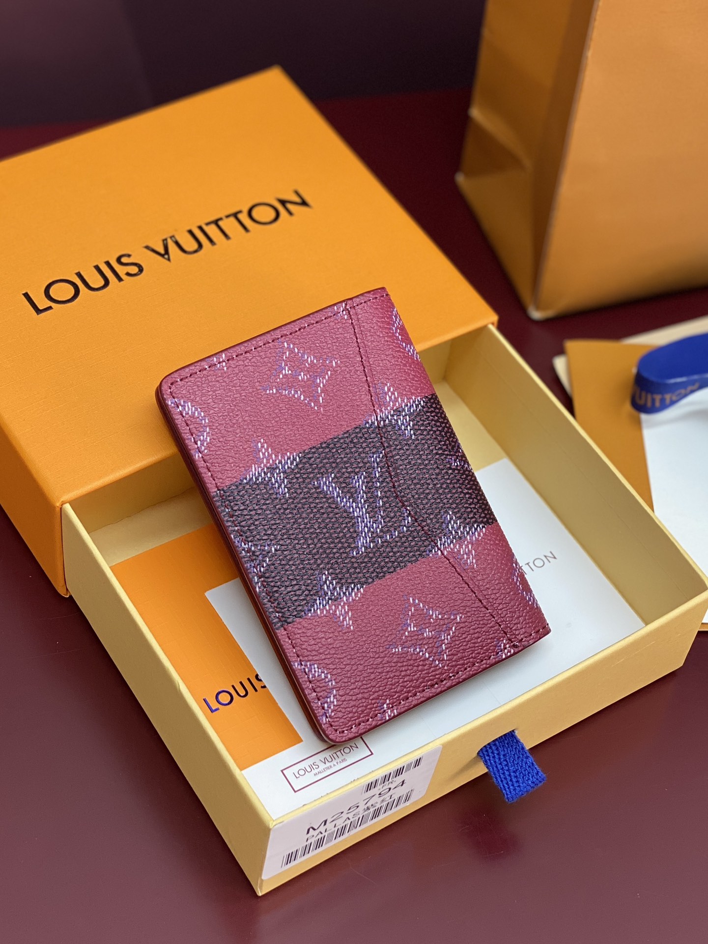 LV 루이비통 M25794 스트라이프 퍼플 카드 포켓 월렛 지갑