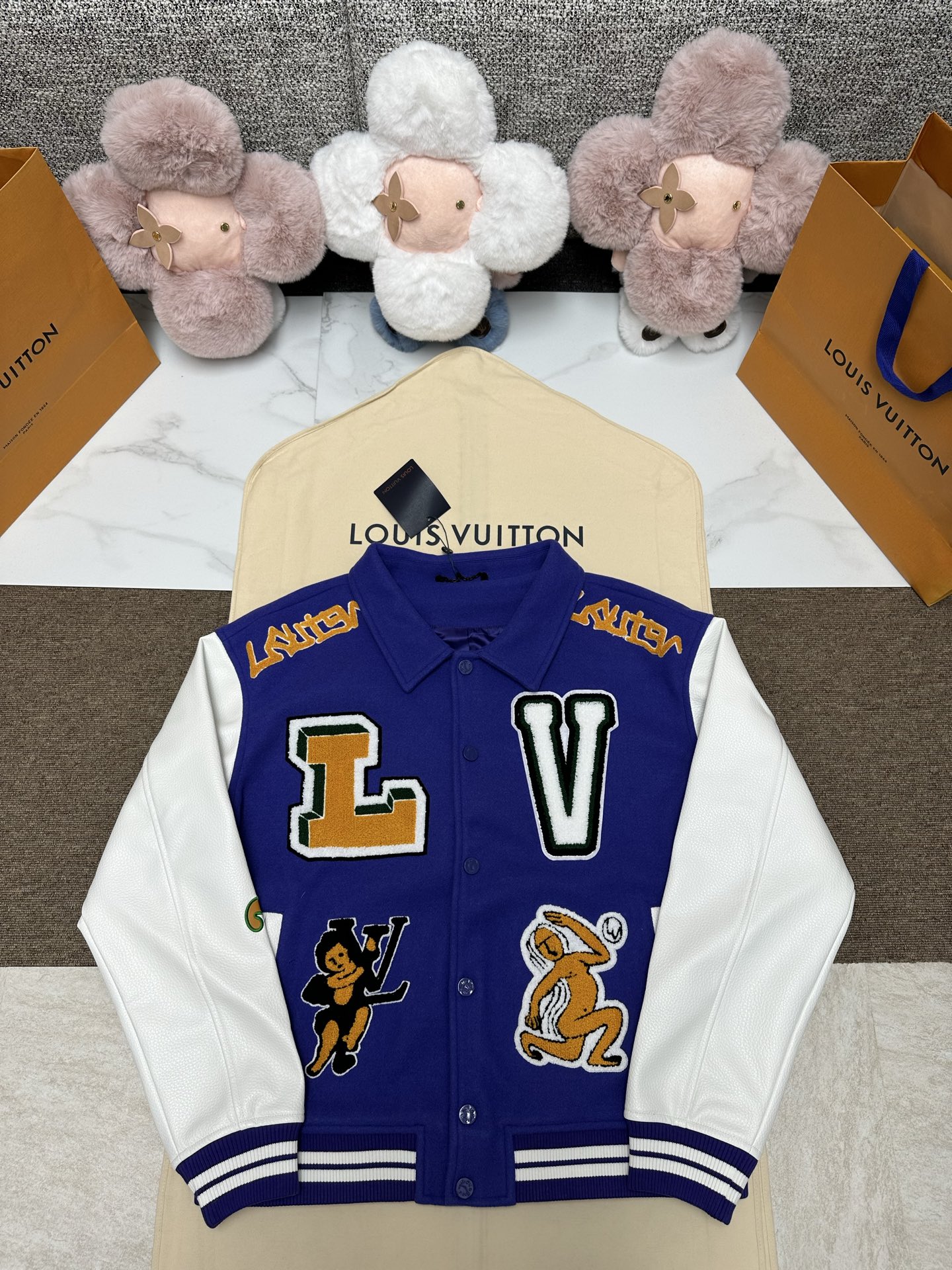 LV 루이비통 배색 가죽 믹스 바시티 야구 점퍼 자켓 재킷 의류