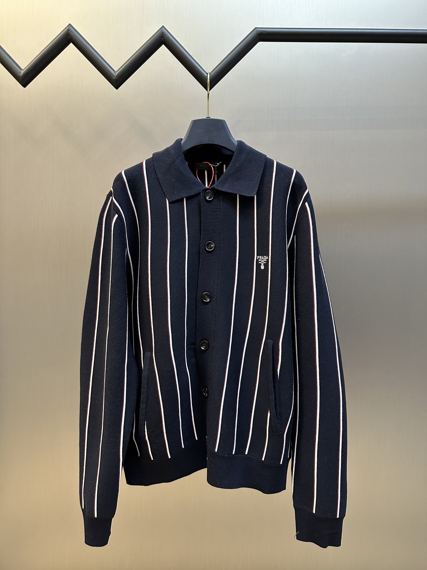 Prada 프라다 스트라이프 자수 롱슬리브 카라 니트 가디건 자켓 의류