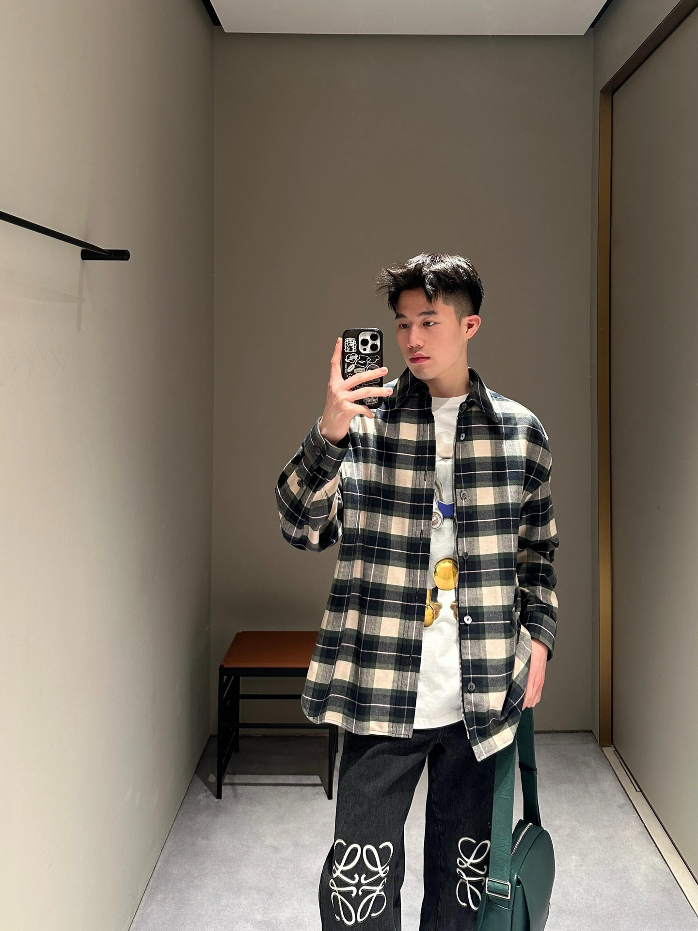 Loewe 로에베 체크 가죽 트리밍 셔츠 집업 재킷 자켓 의류