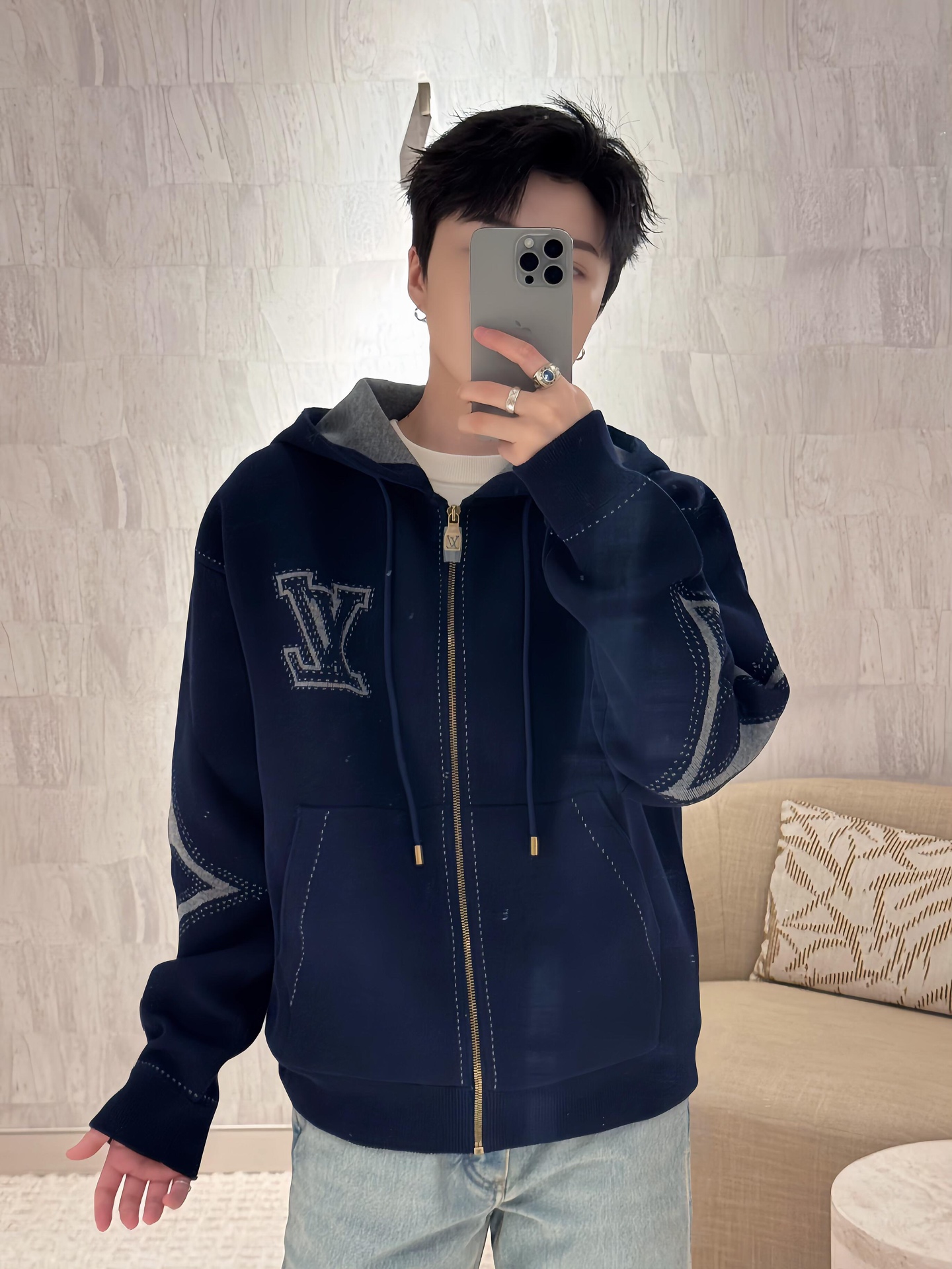 Louis Vuitton LV 루이비통 니트 인레이 지퍼 후드 집업 자켓 의류