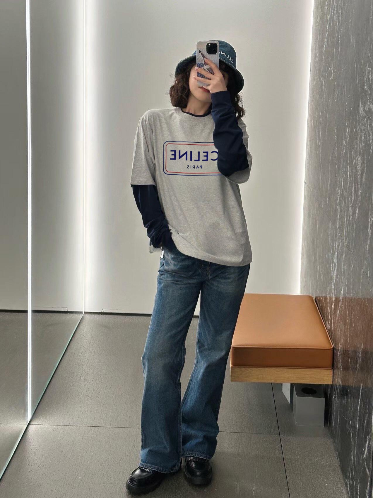 Celine 셀린느 블루 프레임 프린트 반팔 티셔츠 의류