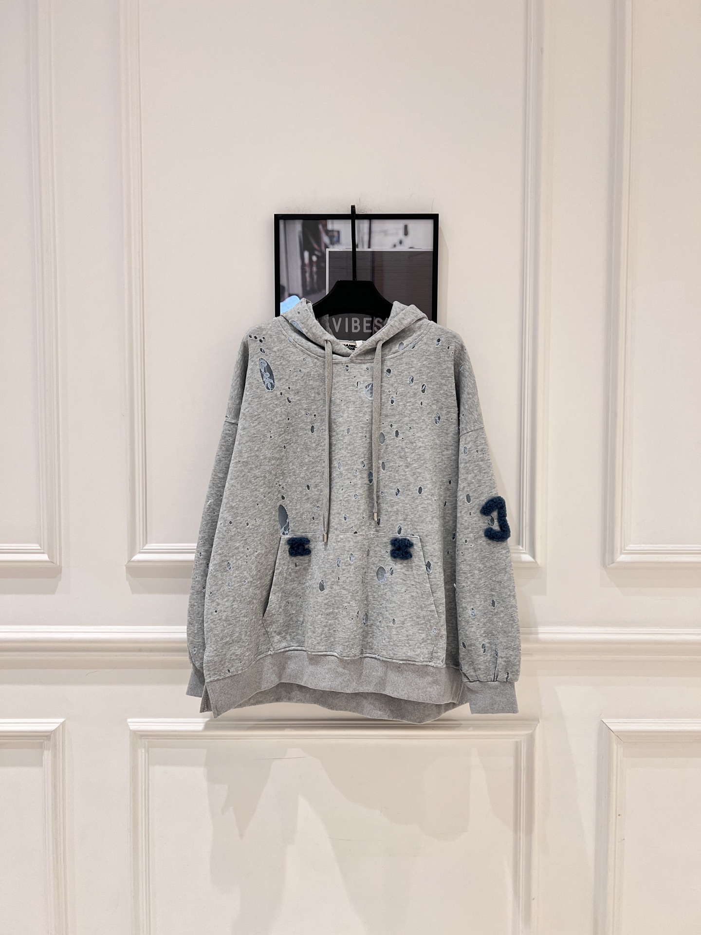 Chanel 샤넬 빈티지 라인 그레이 디스트로이드 레이스 후드티 의류