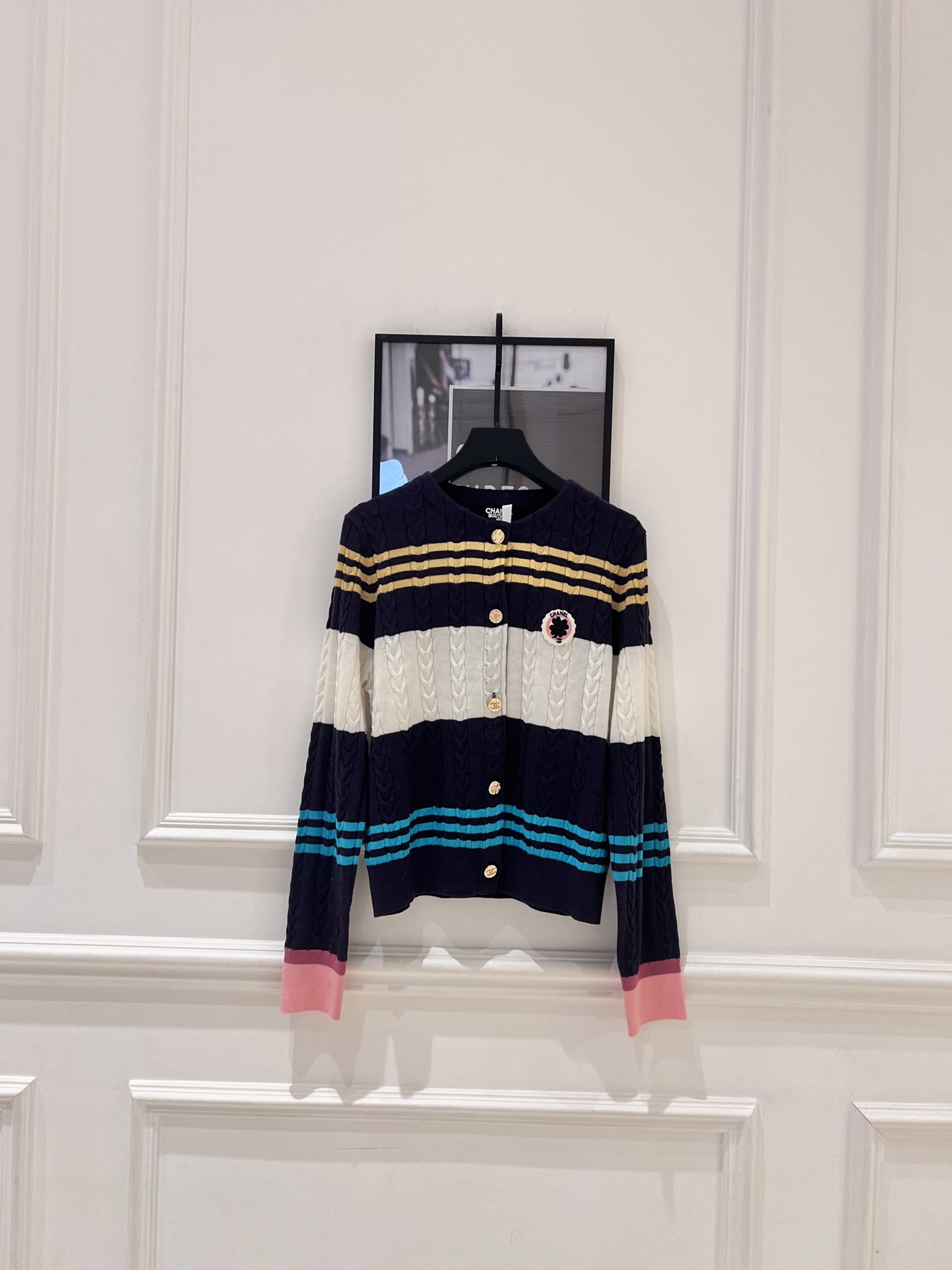 Chanel 샤넬 빈티지 라인 배색 스트라이프 니트 가디건 의류