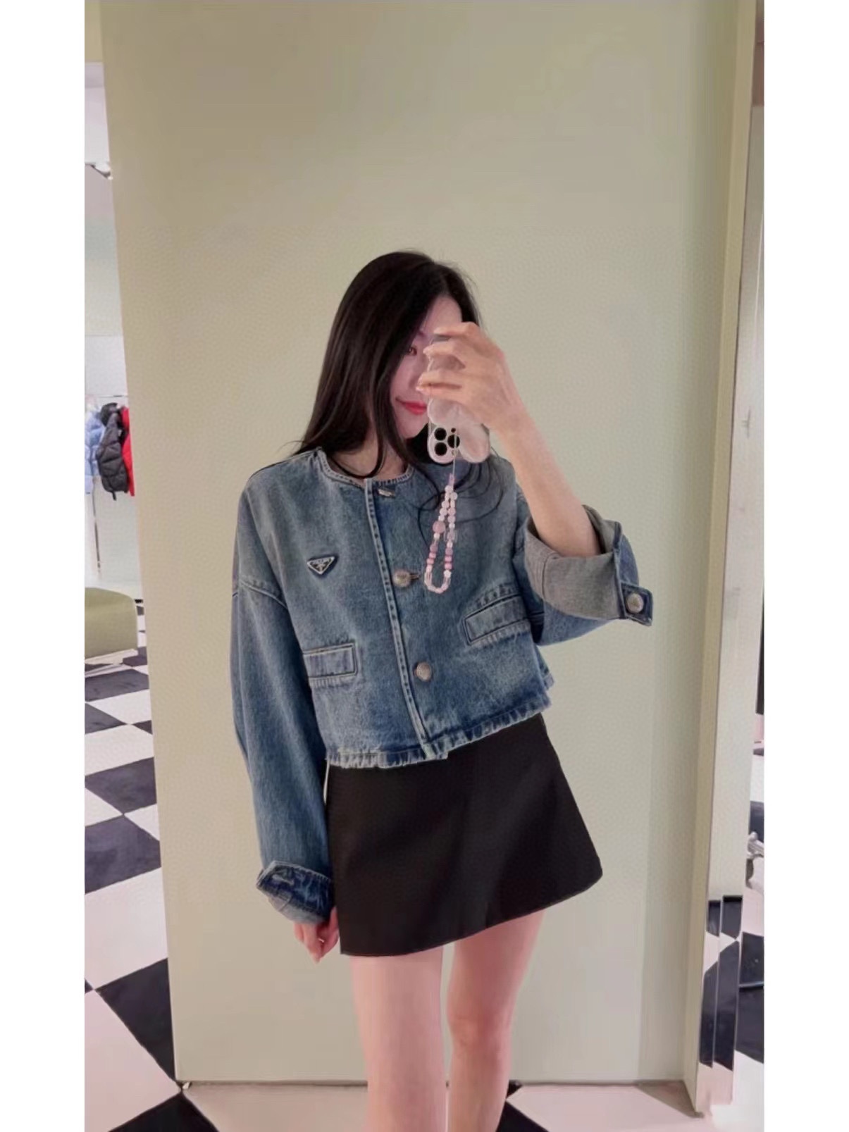 Prada 프라다 3버튼 삼각 로고 데님 크롭 자켓 재킷 의류