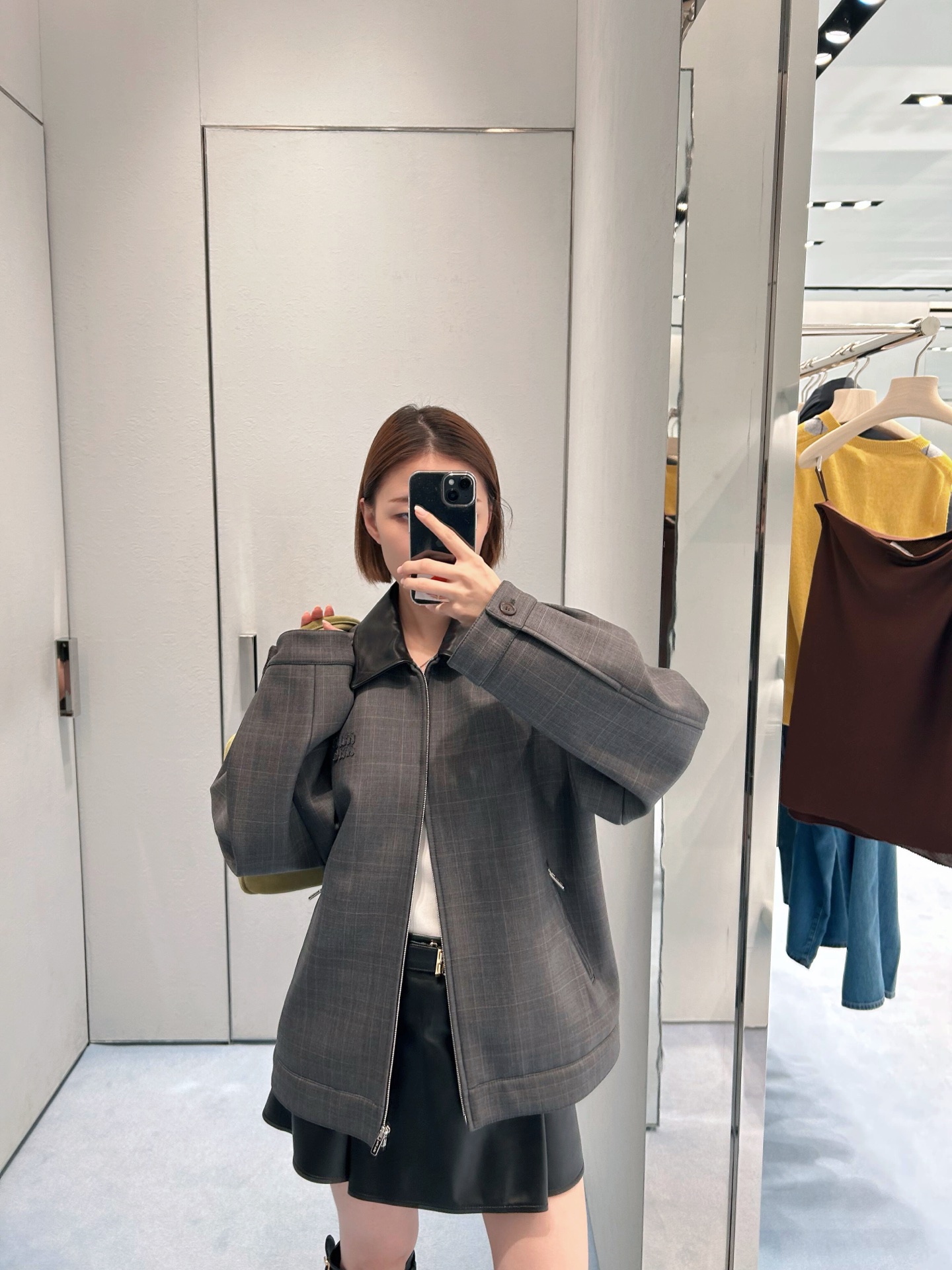 MIUMIU 미우미우 카라 체크 자수 재킷 자켓 의류