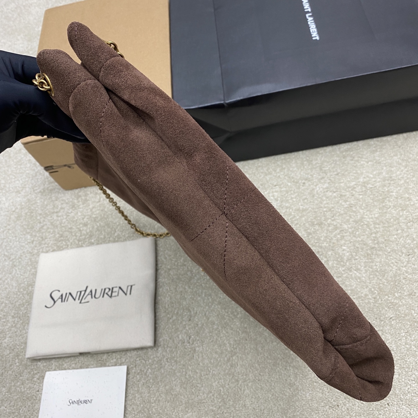 생로랑(YSL) 포숑(POCHON) 커피 브라운 스웨이드 숄더백 가방