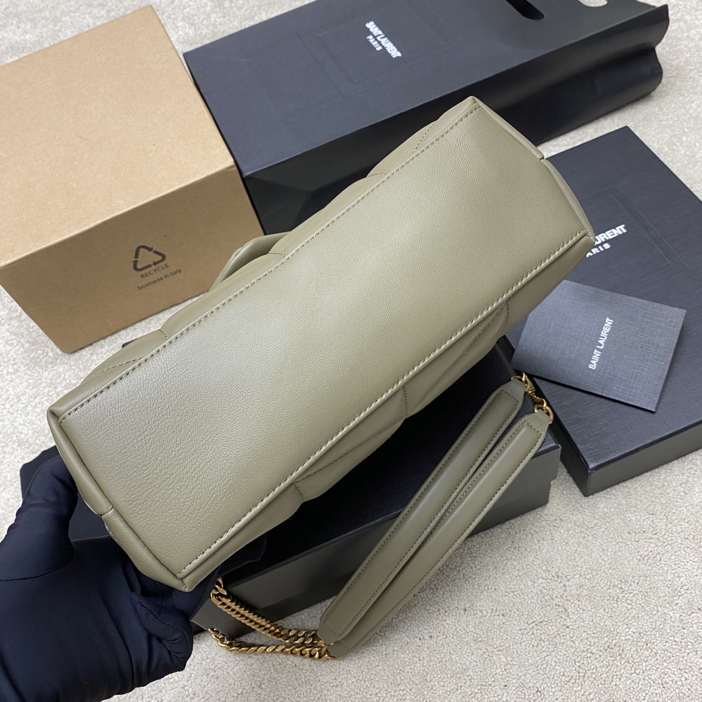 생로랑(YSL) 루루 푸퍼(Loulou Puffer) 미디움 모스 그린 (골드) 숄더백 가방