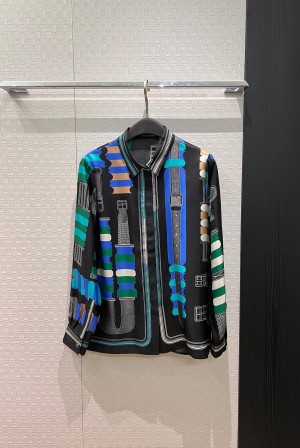 Hermes 에르메스 로고 프린트 실크 트윌 셔츠 의류