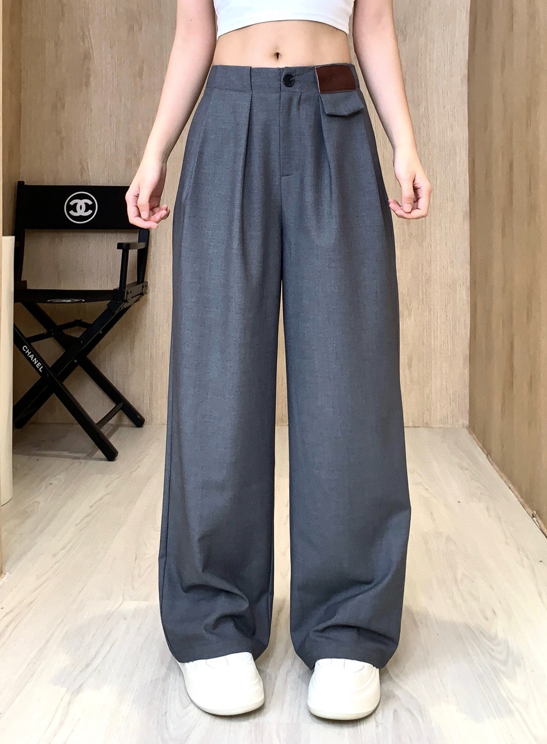 Loewe 로에베 데미지 가죽 패치 와이드 슬랙스 팬츠 바지 의류