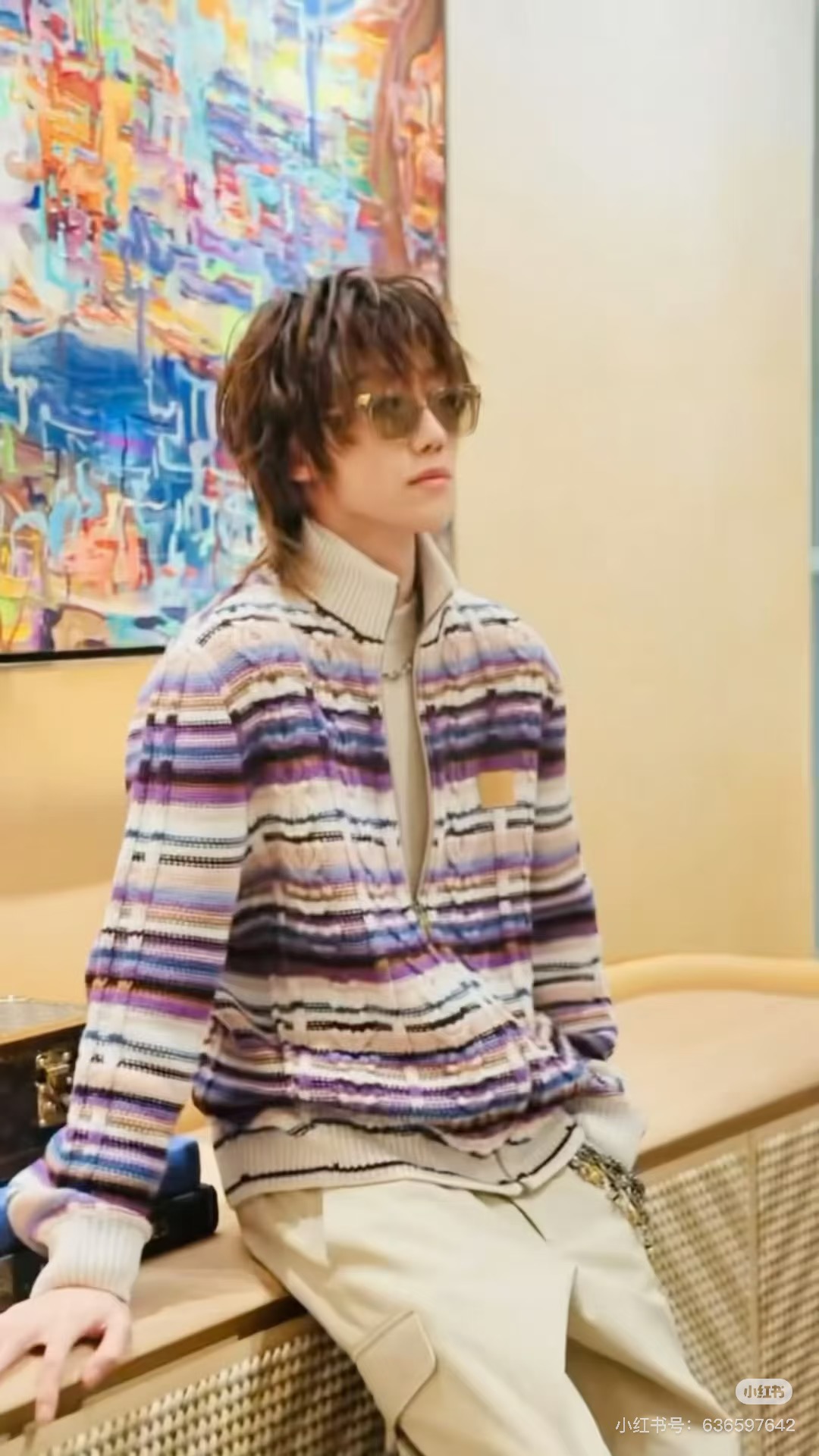 LV 루이비통 남녀공용 체크 믹스 로고 자카드 니트 집업 자켓 재킷 의류