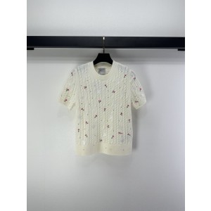 Dior CD 디올 스트로베리(딸기) 자수 포인트 니트 반팔 의류