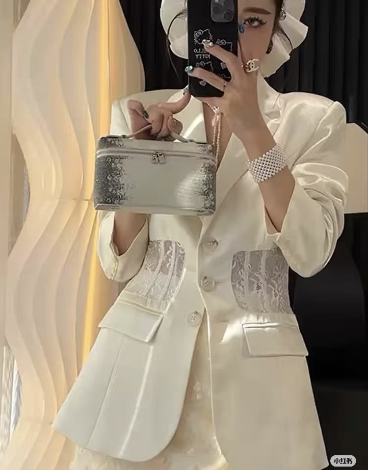 생로랑(Saint Laurent) YSL 백 레이스 컨트라스트 믹스 아세테이트 자켓 재킷 의류