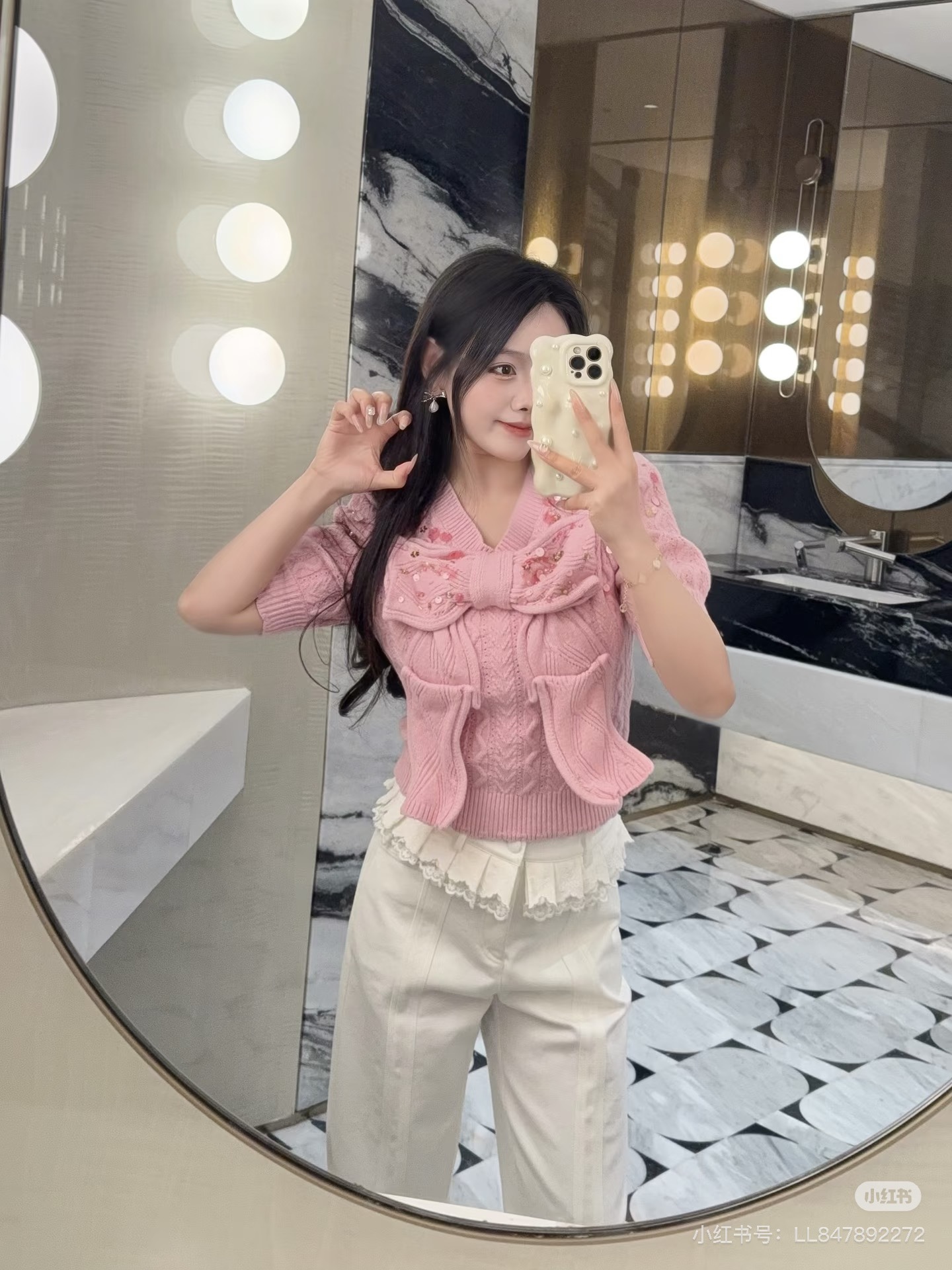 Chanel 샤넬 빅 리본 포인트 시퀸 꽈배기 반팔 니트 의류