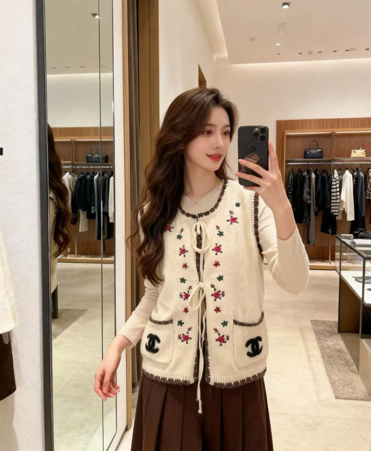 Chanel 샤넬 플라워 자수 리본 니트 베스트 조끼 의류