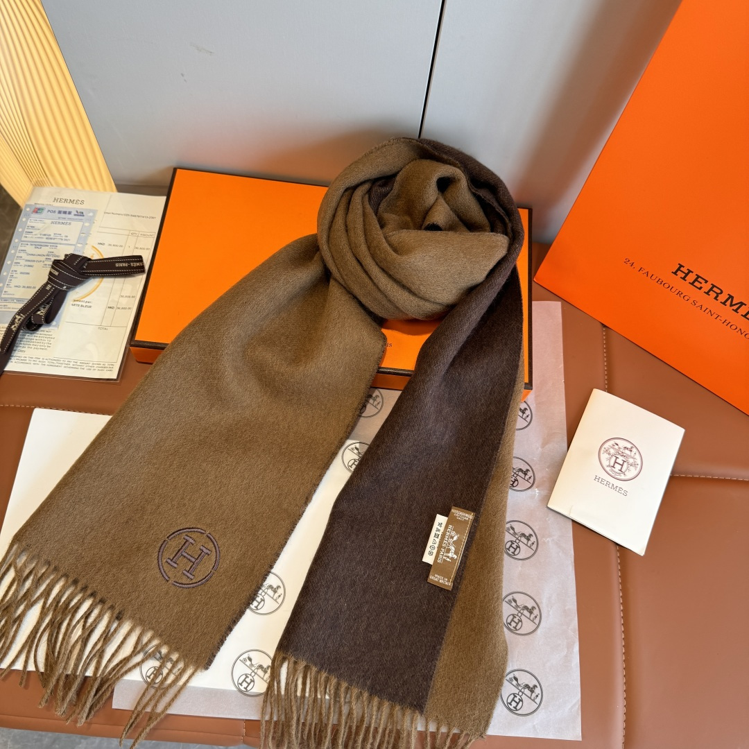 에르메스(HERMES) 더블 컬러 캐시미어 머플러 목도리 스카프