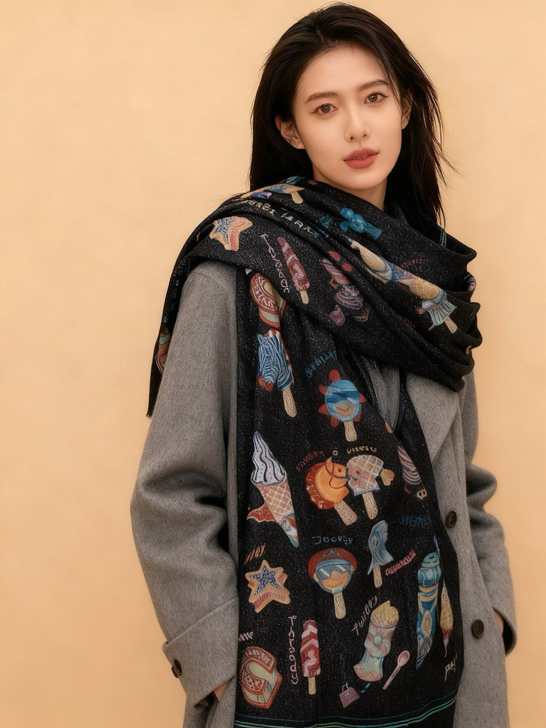 에르메스(HERMES) 패턴 캐시미어 롱 머플러 목도리 스카프