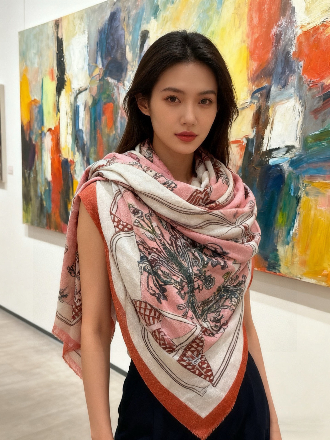 에르메스(HERMES) 입체 패턴 캐시미어 롱 목도리 스카프