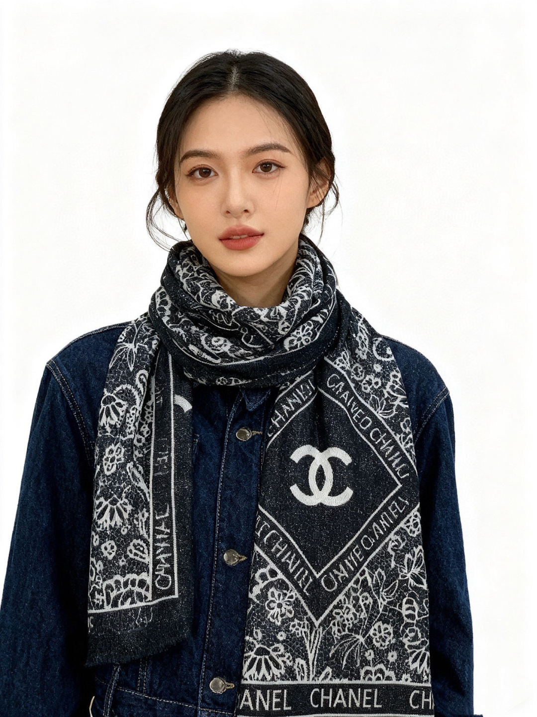 샤넬(CHANEL) 실버 포인트 롱 머플러 목도리 스카프
